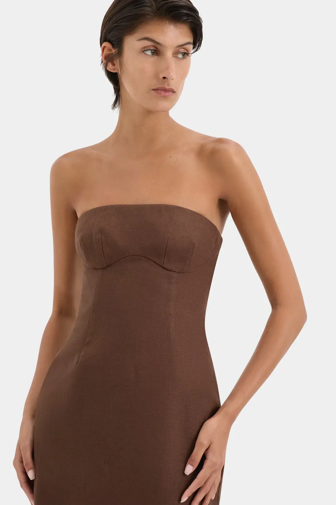Sir the Label Evalita Column Midi Dress Chocolate Size 0 / AU 6 for rent on The Volte - main image