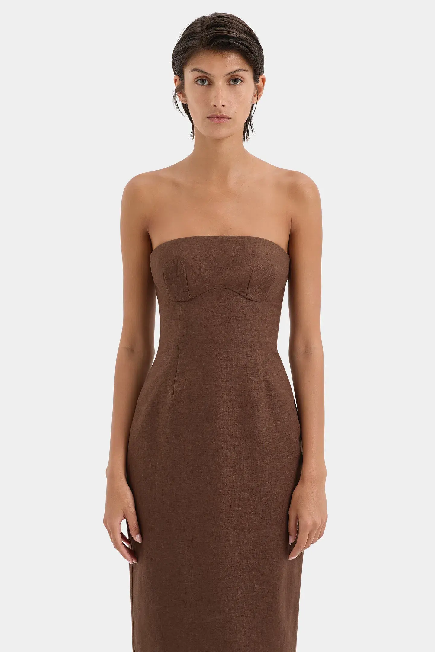 Sir the Label Evalita Column Midi Dress Chocolate Size 0 / AU 6 - Image 4