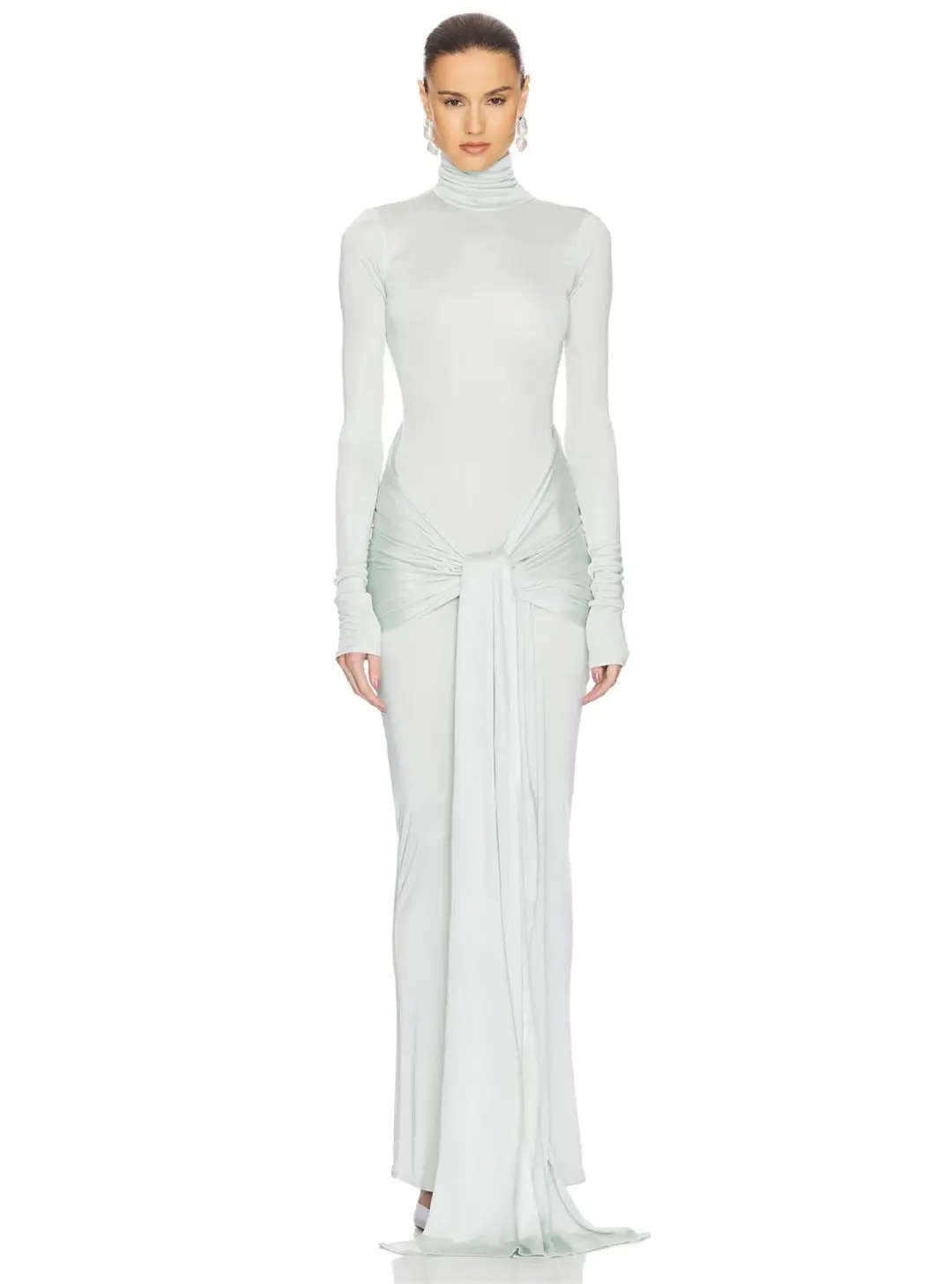 Helsa Slinky Jersey Sarong Maxi Dress Mint Green Size XS / AU 6 for rent on The Volte - main image
