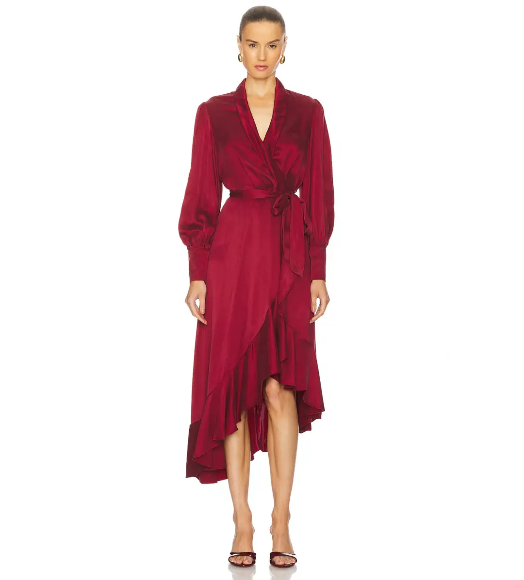 Zimmermann Silk Wrap Midi Dress in Burgundy Size 8 for rent on The Volte - main image