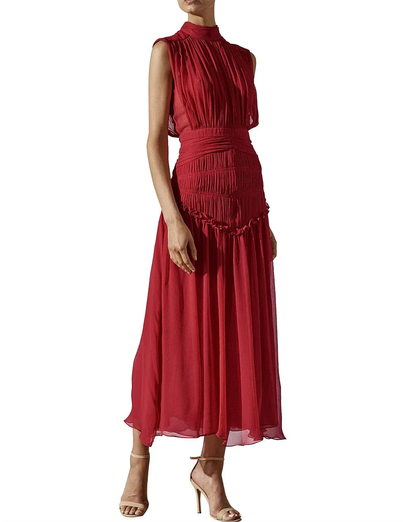 Shona Joy Leonie High Neck Midi Dress Scarlet Red Size 8 - Image 2