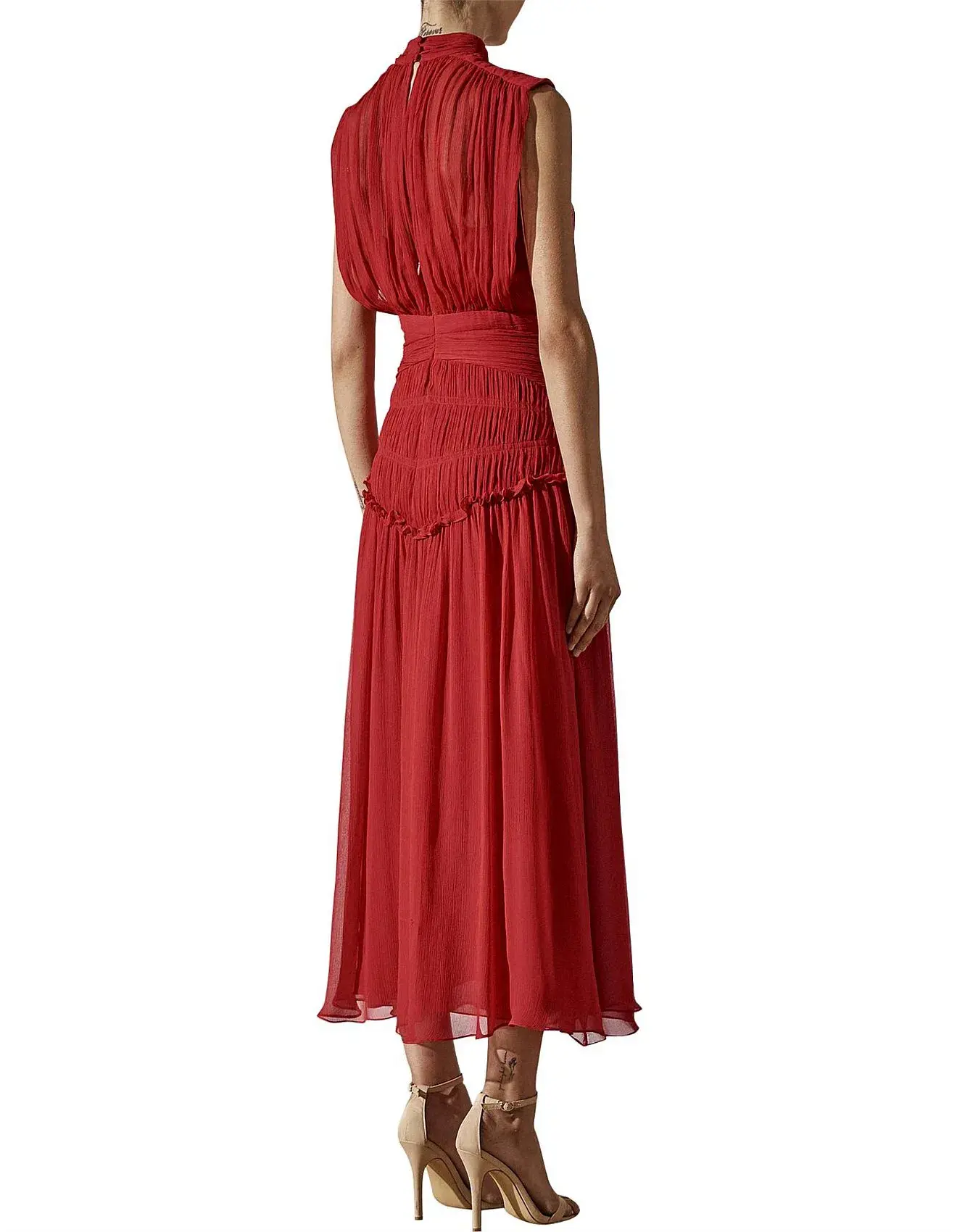 Shona Joy Leonie High Neck Midi Dress Scarlet Red Size 8 - Image 3