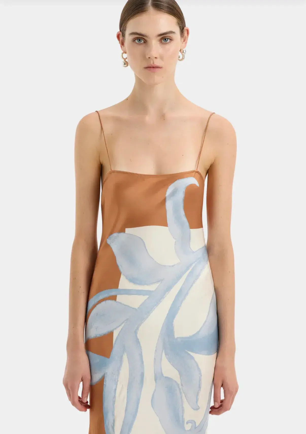 Sir the Label Sorrento Slip Dress Blue & Brown Sciarpa Print  Size 8 - Image 4