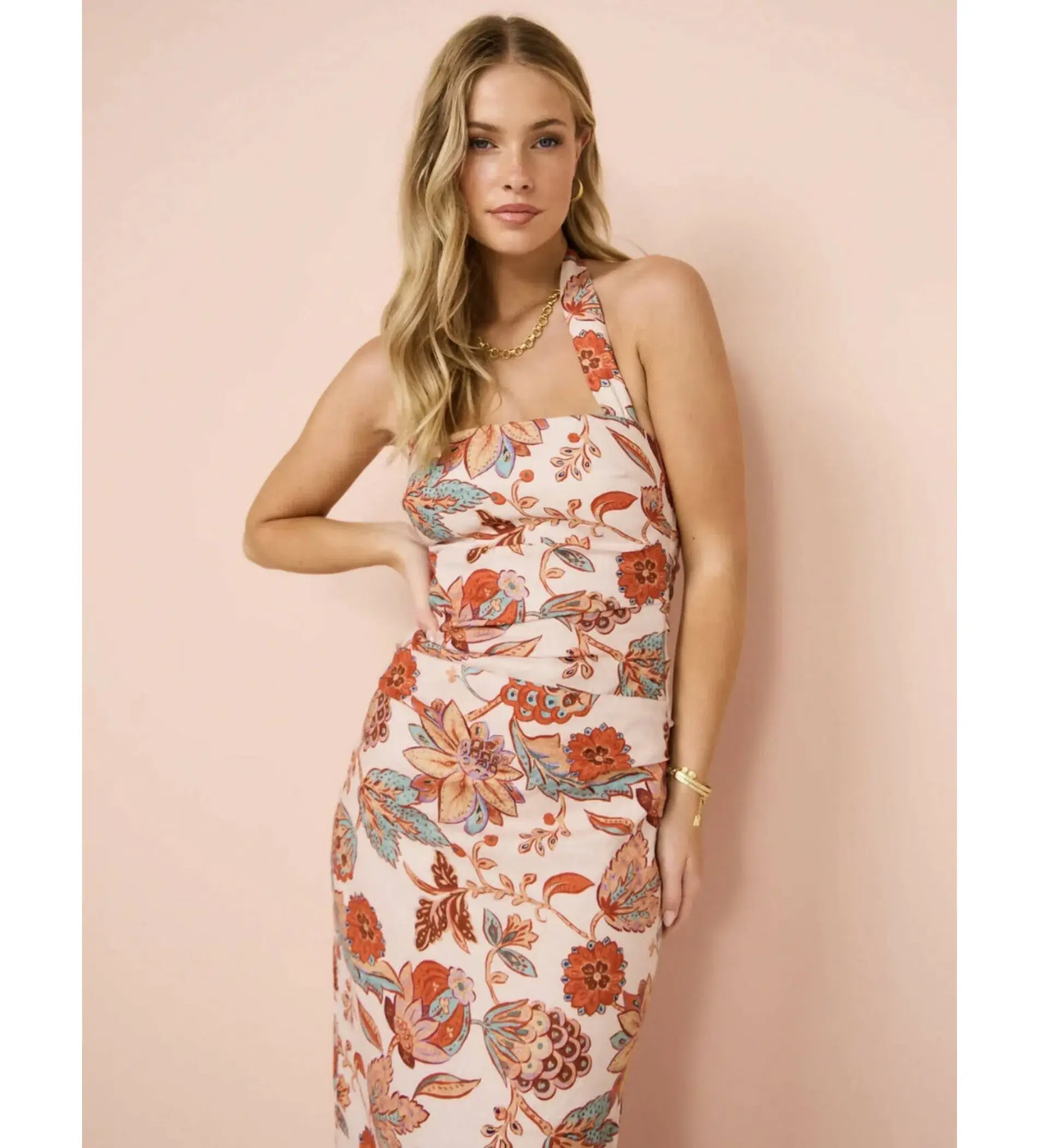 Sir the Label Noemi Halter Midi Dress Print Size 8 - Image 3