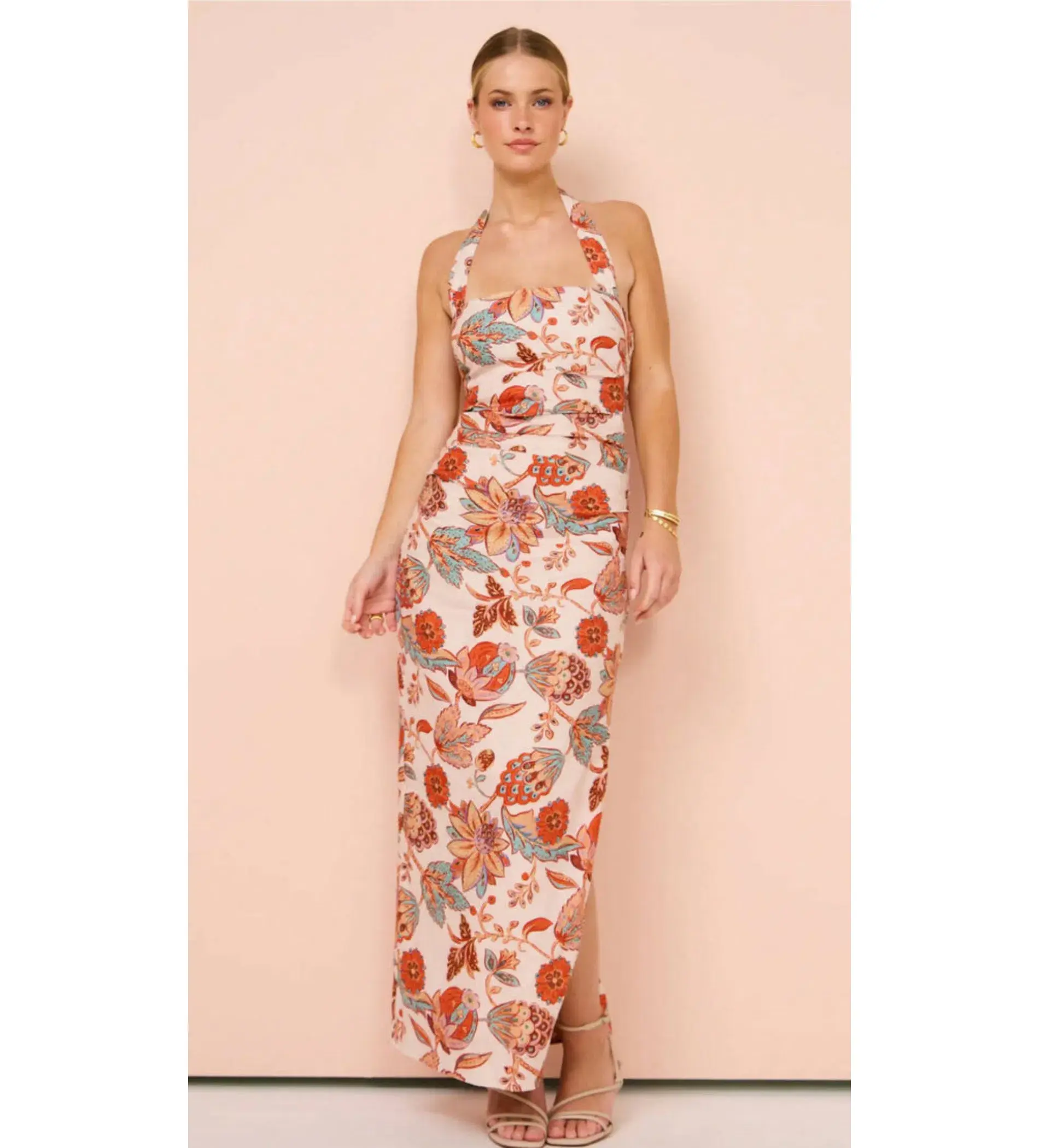 Sir the Label Noemi Halter Midi Dress Print Size 8 - Image 1