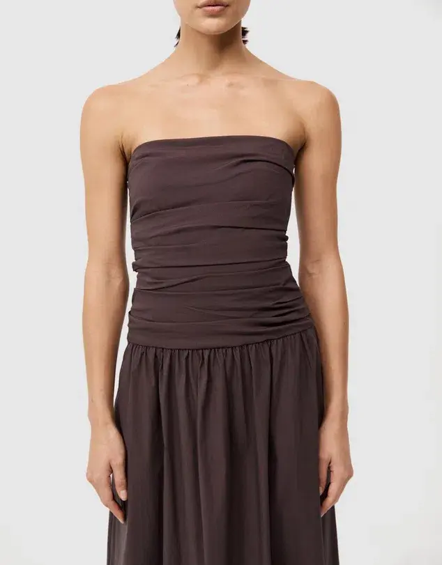 St Agni Gathered Strapless Tie Back Dress Brown Size 8 - Image 4
