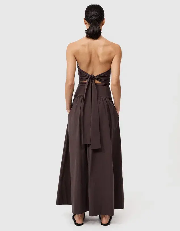 St Agni Gathered Strapless Tie Back Dress Brown Size 8 - Image 3