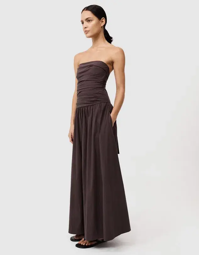 St Agni Gathered Strapless Tie Back Dress Brown Size 8 - Image 2