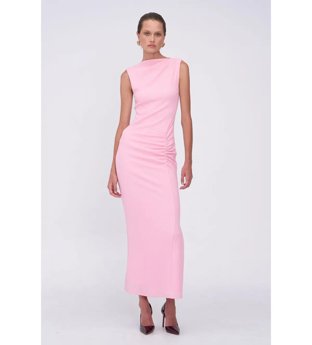 Suboo Jacqui Rouched Front Midi Dress Pink Size 8 - Image 1
