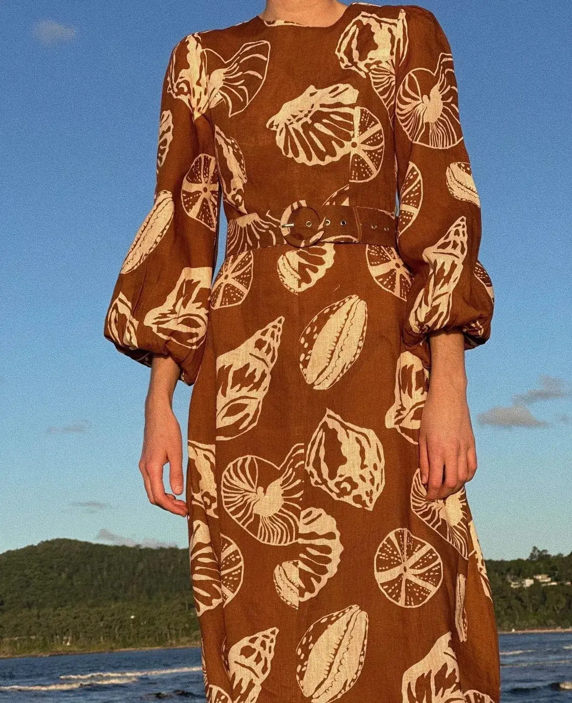 Palm Noosa Melrose Belted Long Sleeve Dress Brown Size 14  - Image 5