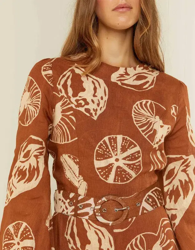 Palm Noosa Melrose Belted Long Sleeve Dress Brown Size 14  for rent on The Volte - main image