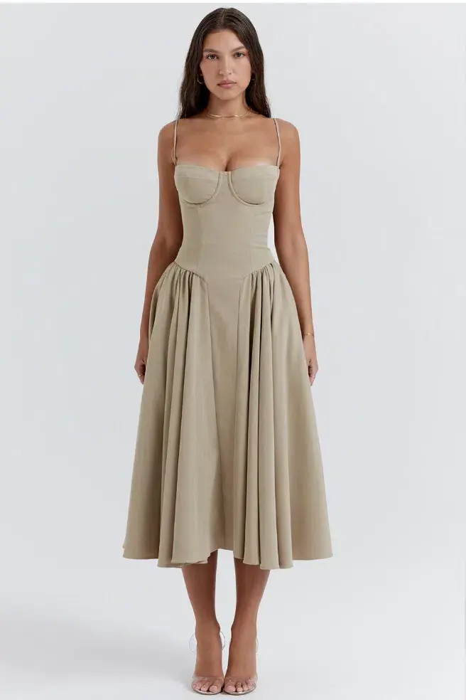 House of CB Samaria  Corset Sundress Taupe Size 8  - Image 2