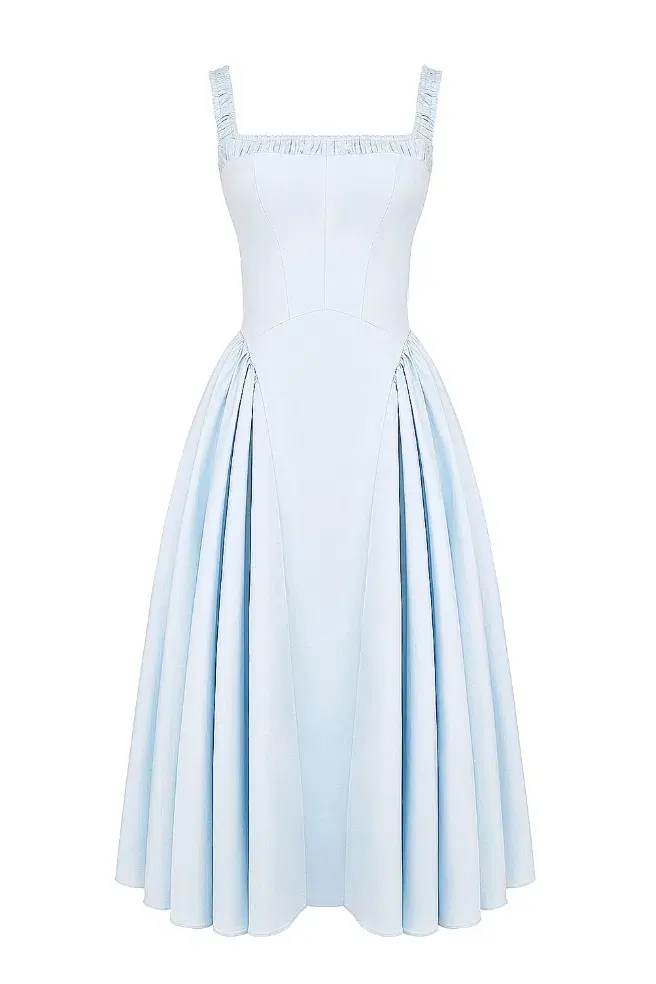 House of CB Dorothy Italian Azure Cotton Midi Sundress Blue Size 8  - Image 4