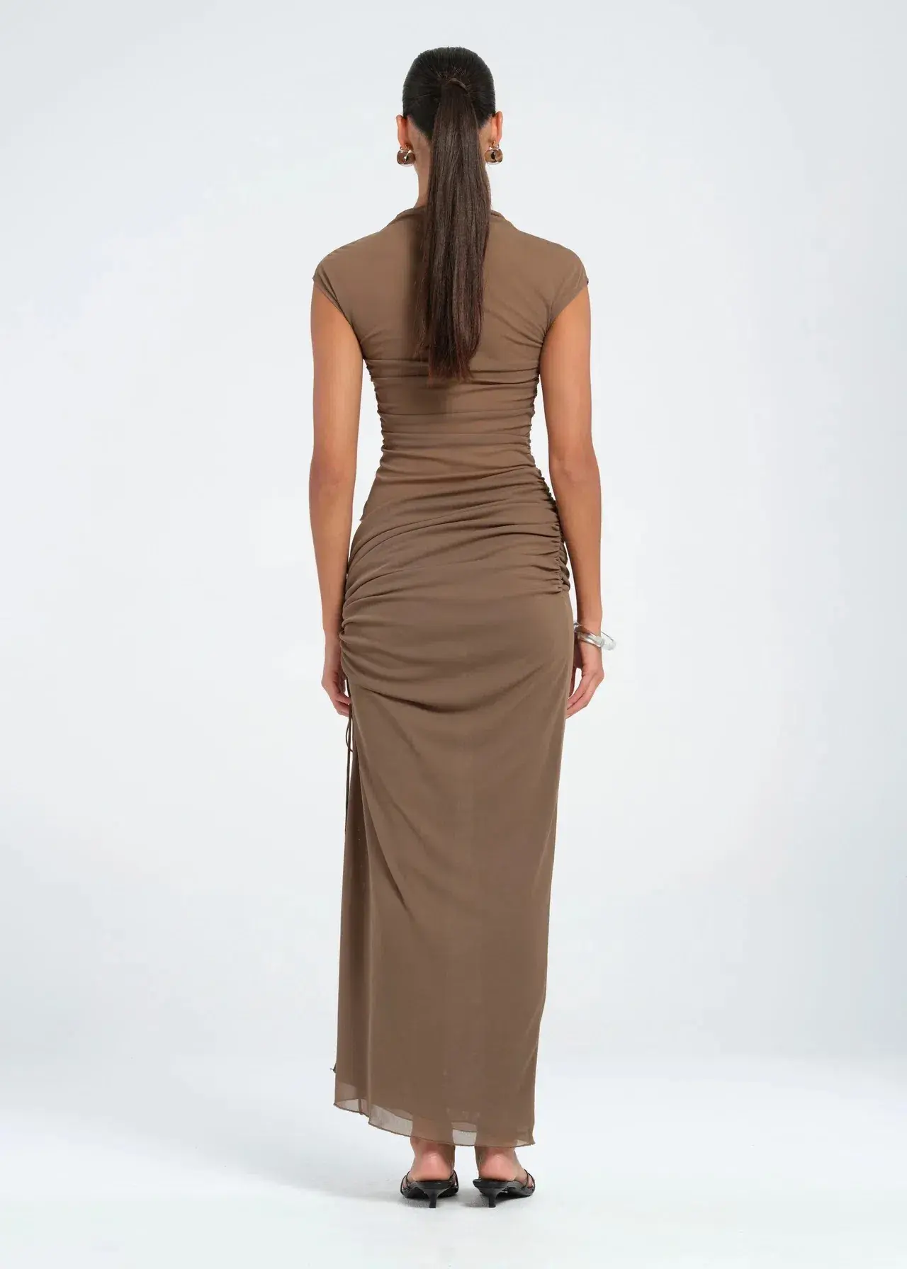 Benni Milo Mesh Maxi Dress Mushroom Size 8 - Image 3