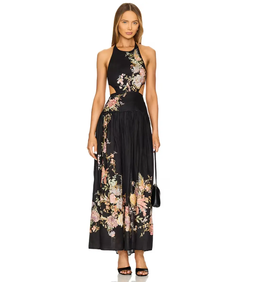 Zimmermann Tallow Halter Midi Dress Black Multi Floral Size 3 / 14 AU for rent on The Volte - main image