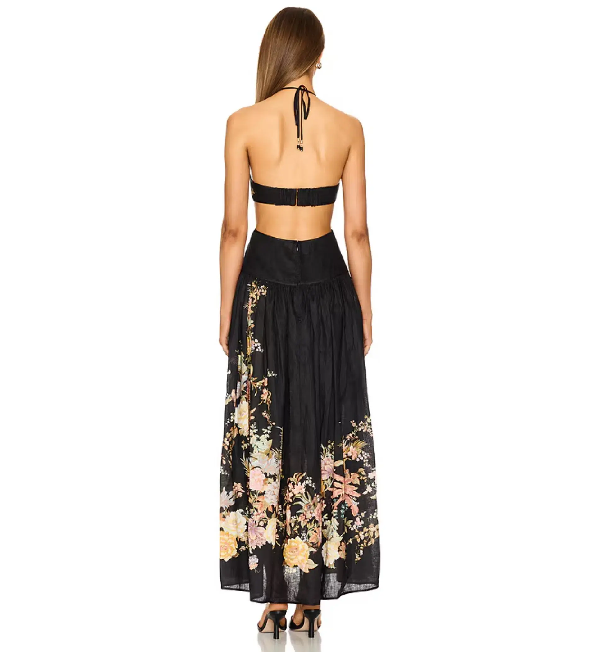 Zimmermann Tallow Halter Midi Dress Black Multi Floral Size 3 / 14 AU - Image 2