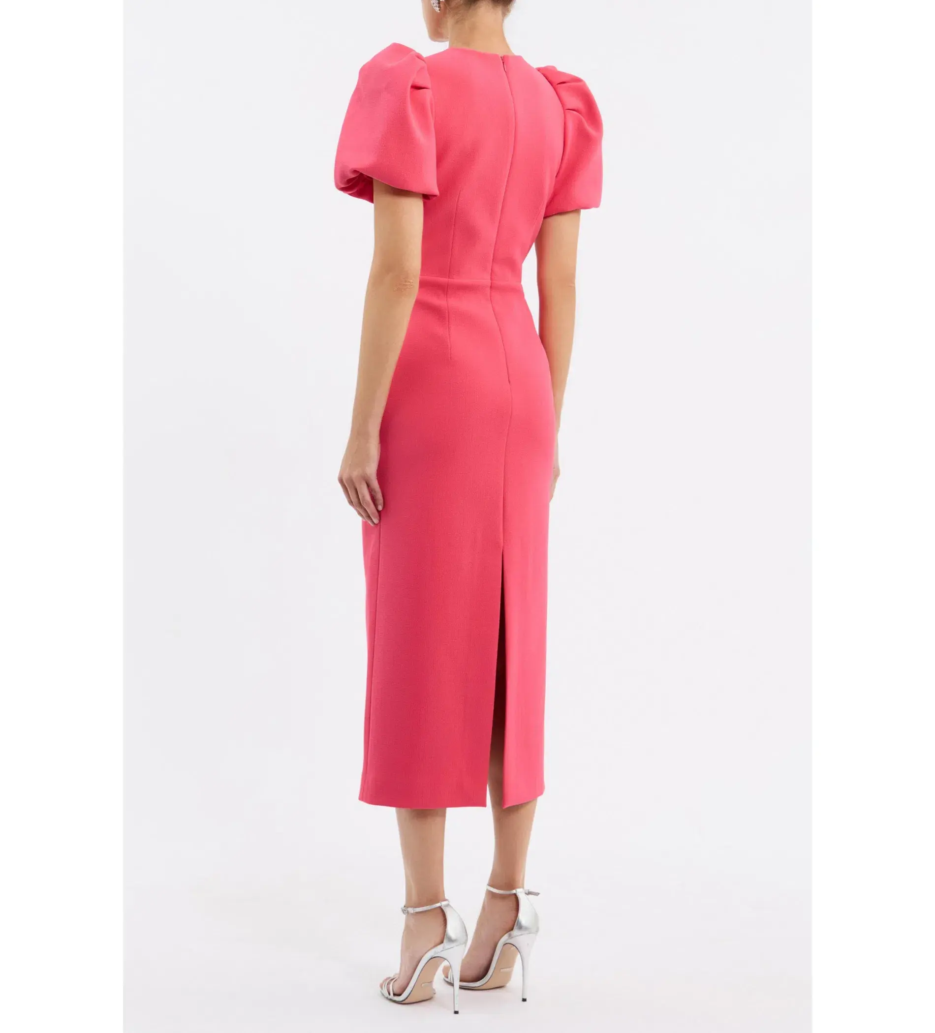 Rebecca Vallance Posey Puff Sleeve Midi Dress Rouge Red Pink Size 12 - Image 2
