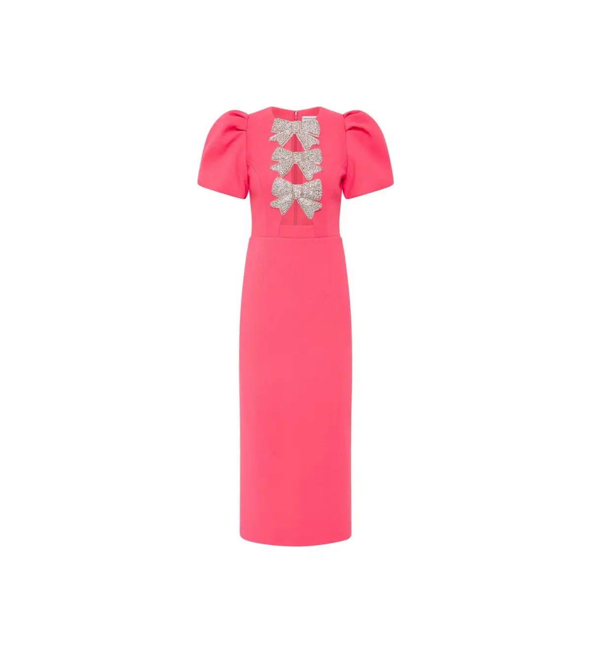 Rebecca Vallance Posey Puff Sleeve Midi Dress Rouge Red Pink Size 12 - Image 3