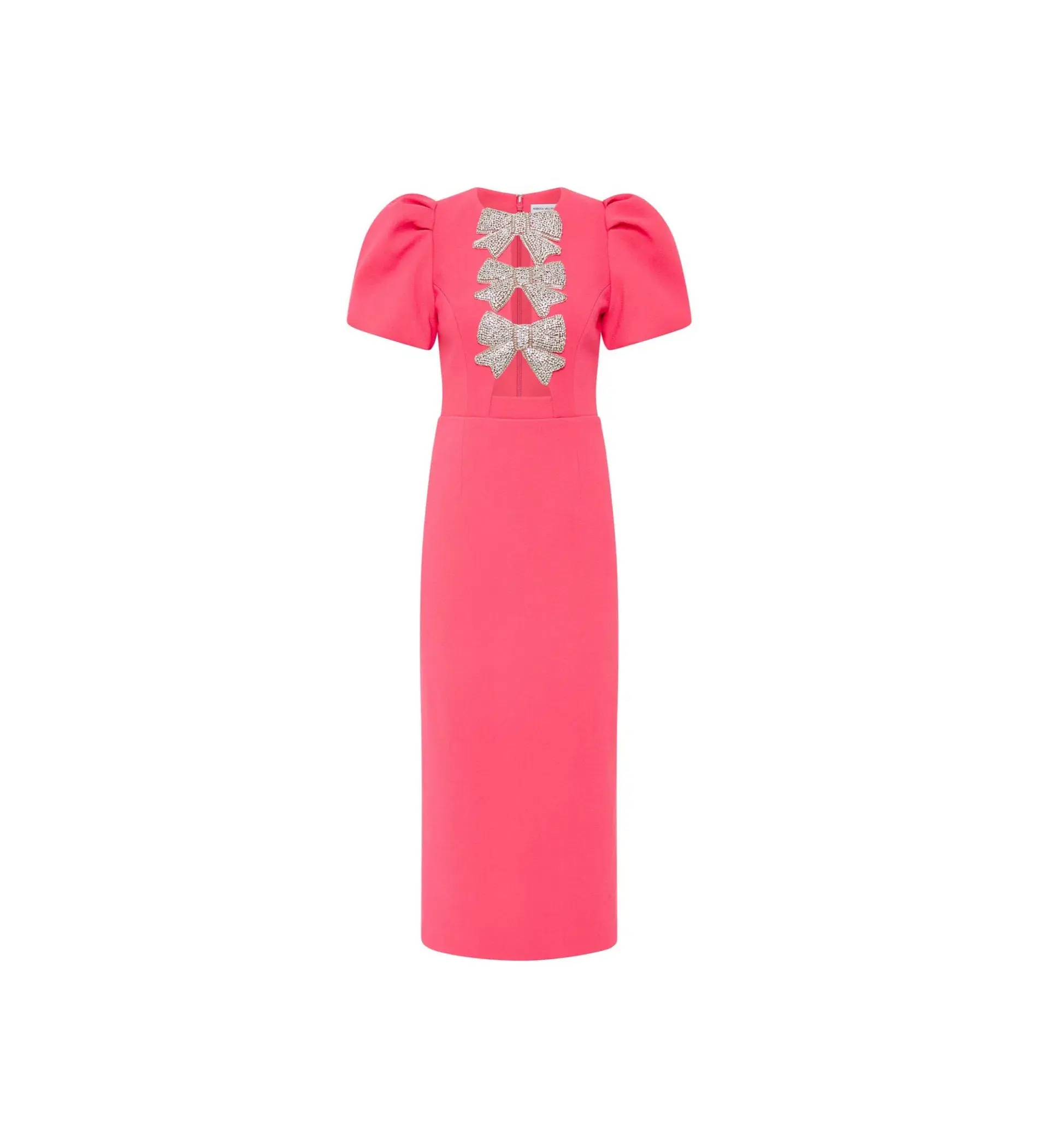 Rebecca Vallance Posey Puff Sleeve Midi Dress Rouge Red Pink Size 12 - Image 3
