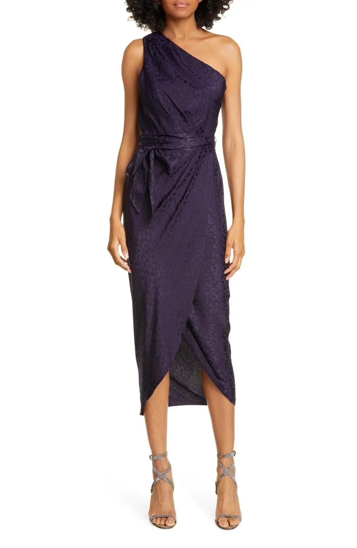 Ted Baker Zoeii Leopard Jacquard Asymmetric One Shoulder Dress Navy Size 5 / AU 16 - Image 4