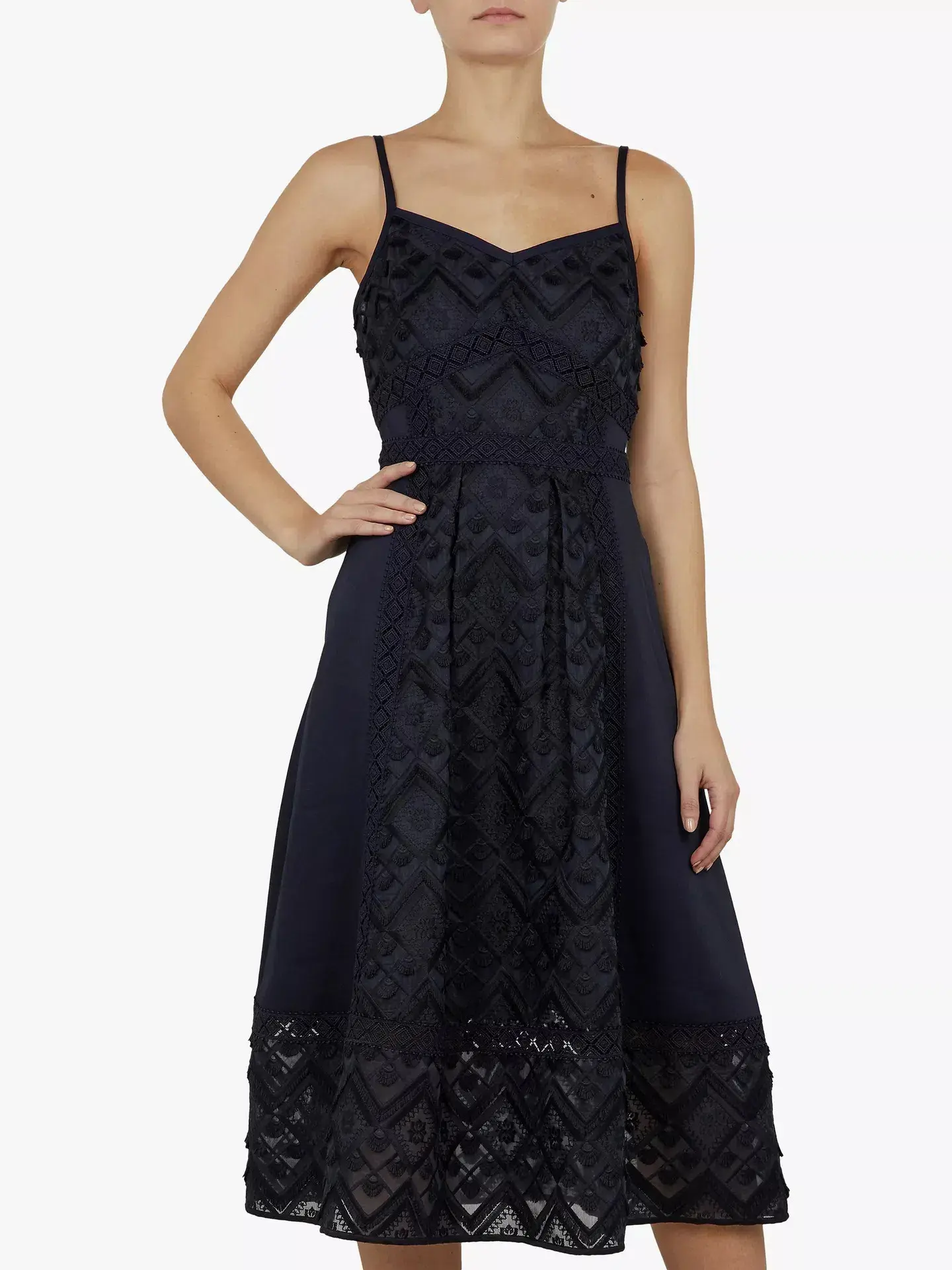 Ted Baker Leeeo Embroidered Lace Midi Dress Navy Size 5 / AU 16 - Image 2