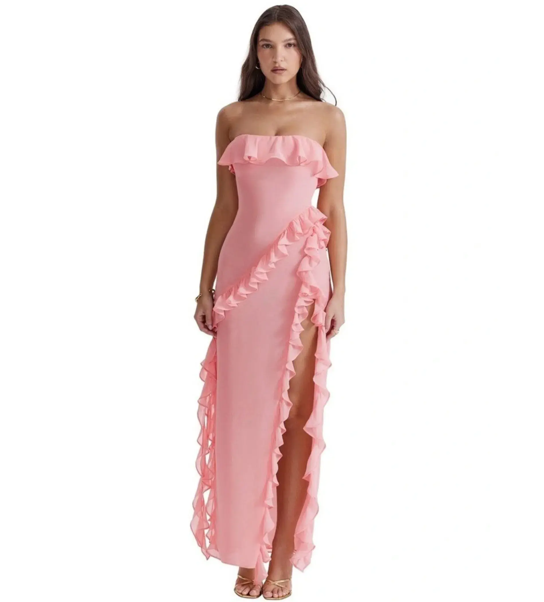 House of CB  Sarina Ruffle Maxi Dress in Pink Size S/Au 8  - Image 1