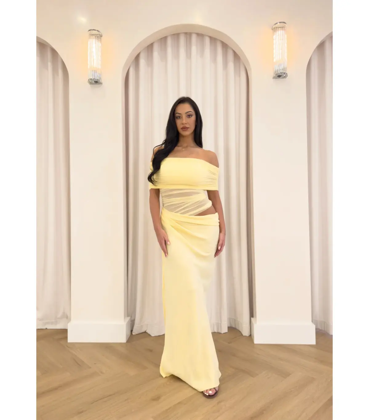 Benni Nico Off Shoulder Maxi Dress in Butter Size M / AU 10 - Image 1