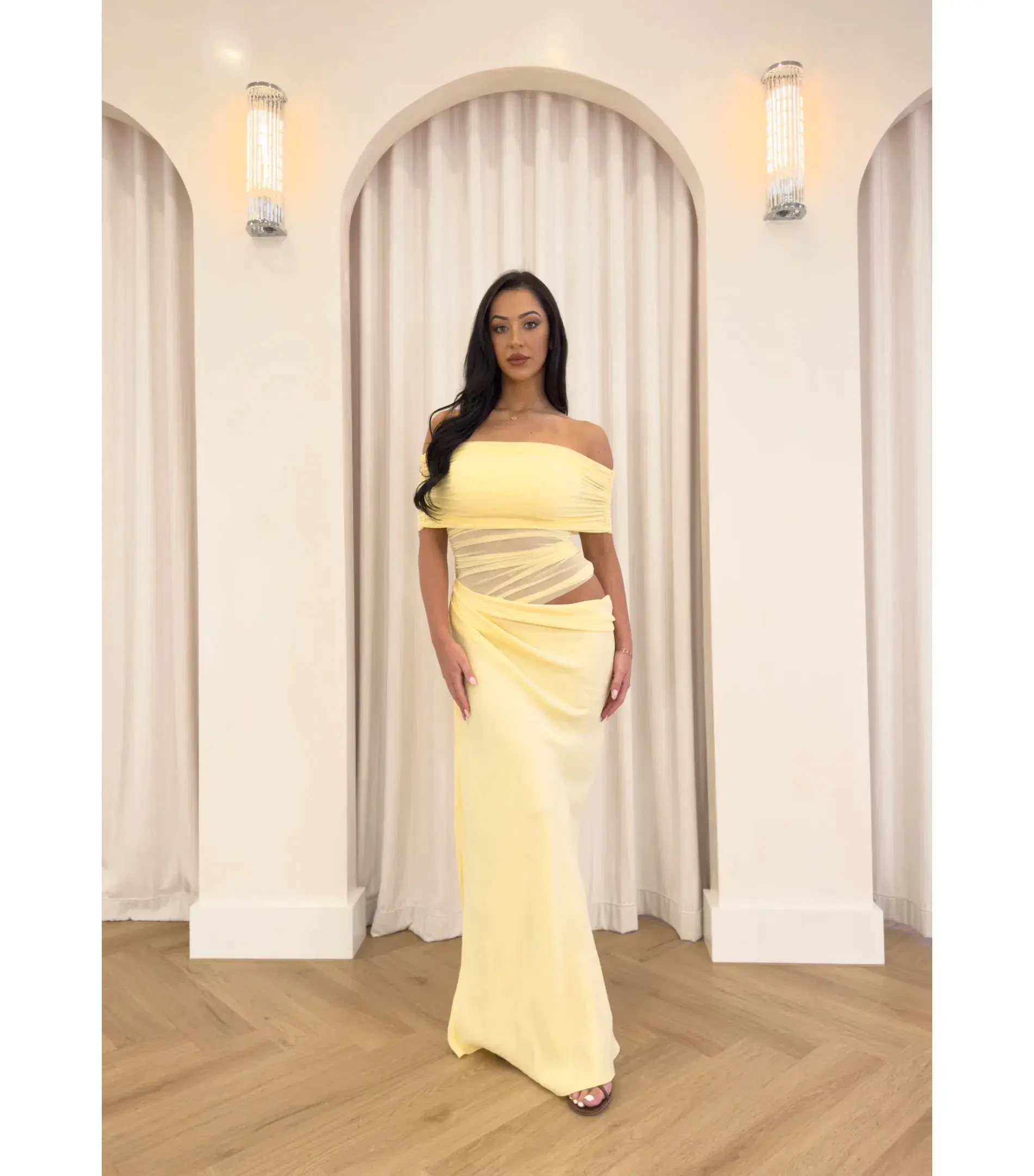 Benni Nico Off Shoulder Maxi Dress in Butter Size M / AU 10 - Image 1