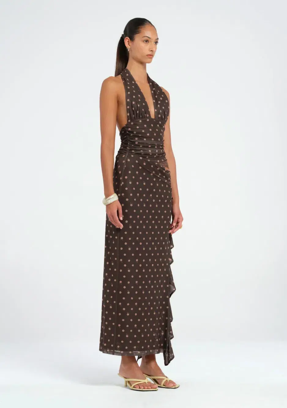 Benni Penelope Maxi Dress Chocolate Polka Dot Size 8 - Image 2