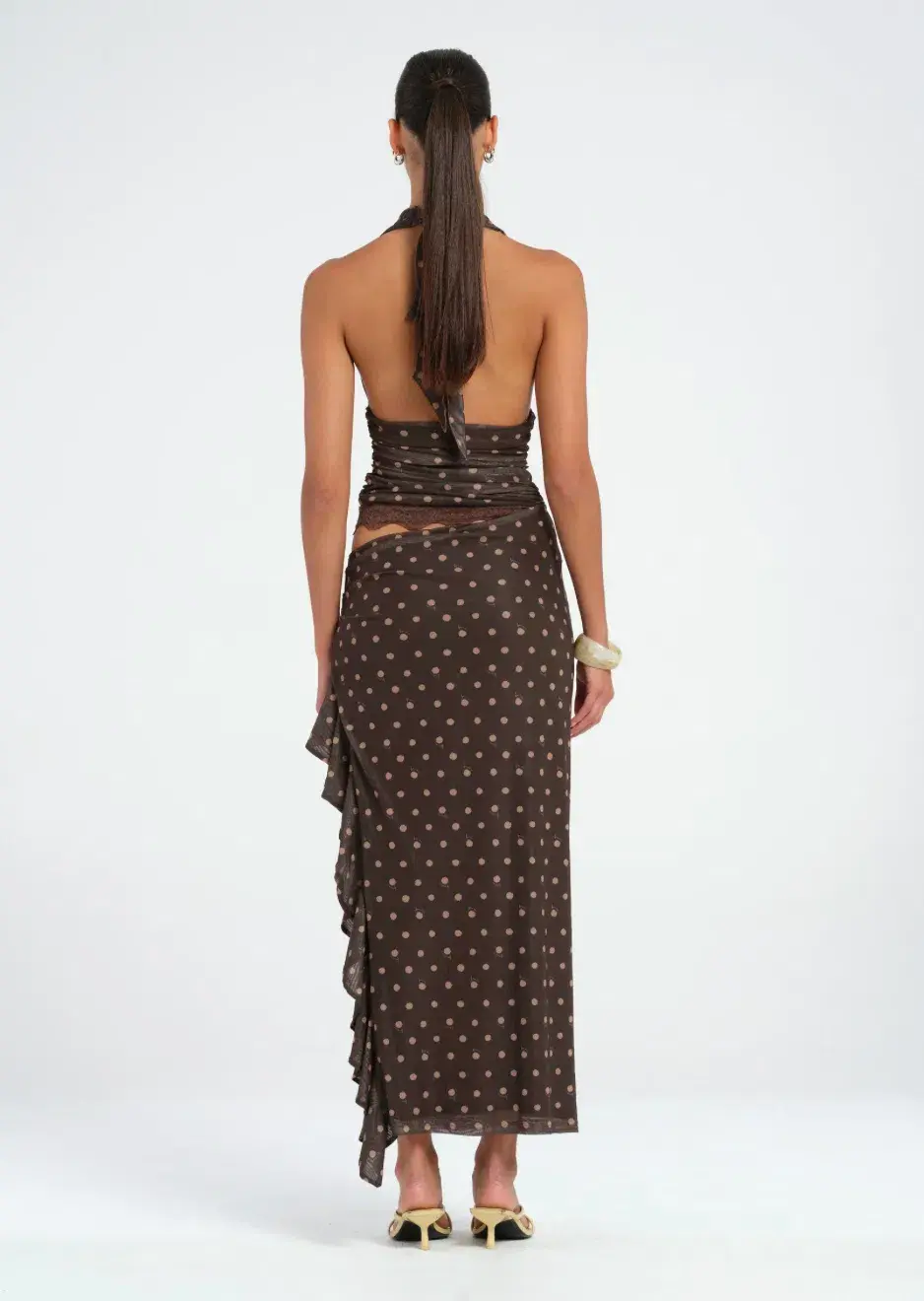 Benni Penelope Maxi Dress Chocolate Polka Dot Size 8 - Image 3