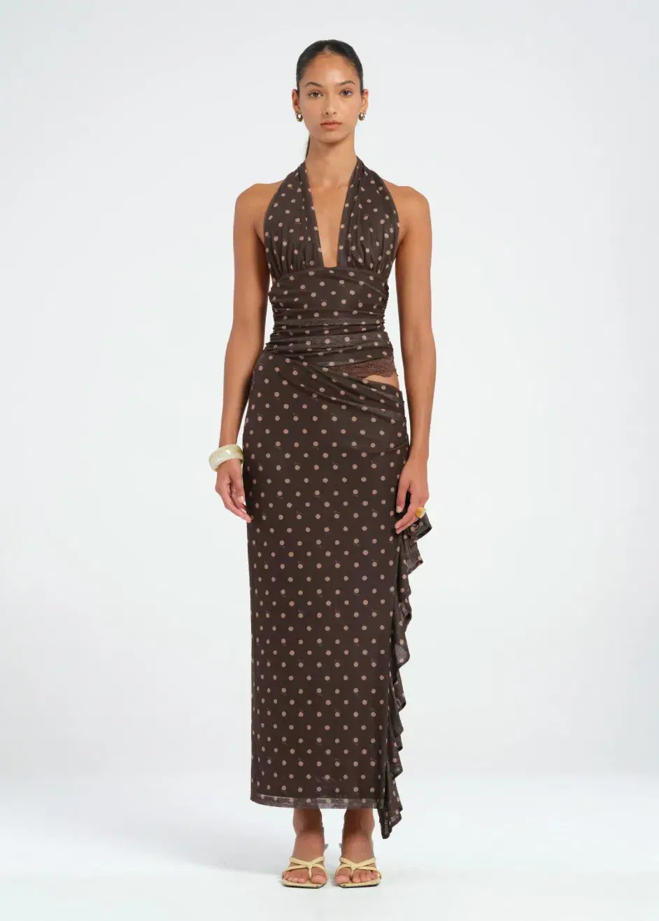 Benni Penelope Maxi Dress Chocolate Polka Dot Size 8 - Image 1