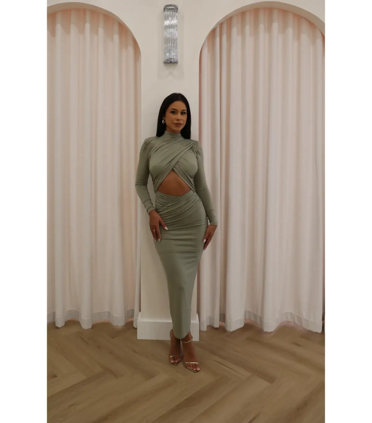 Misha Emmeline Midi Dress Sage Size 6/XS - Image 3