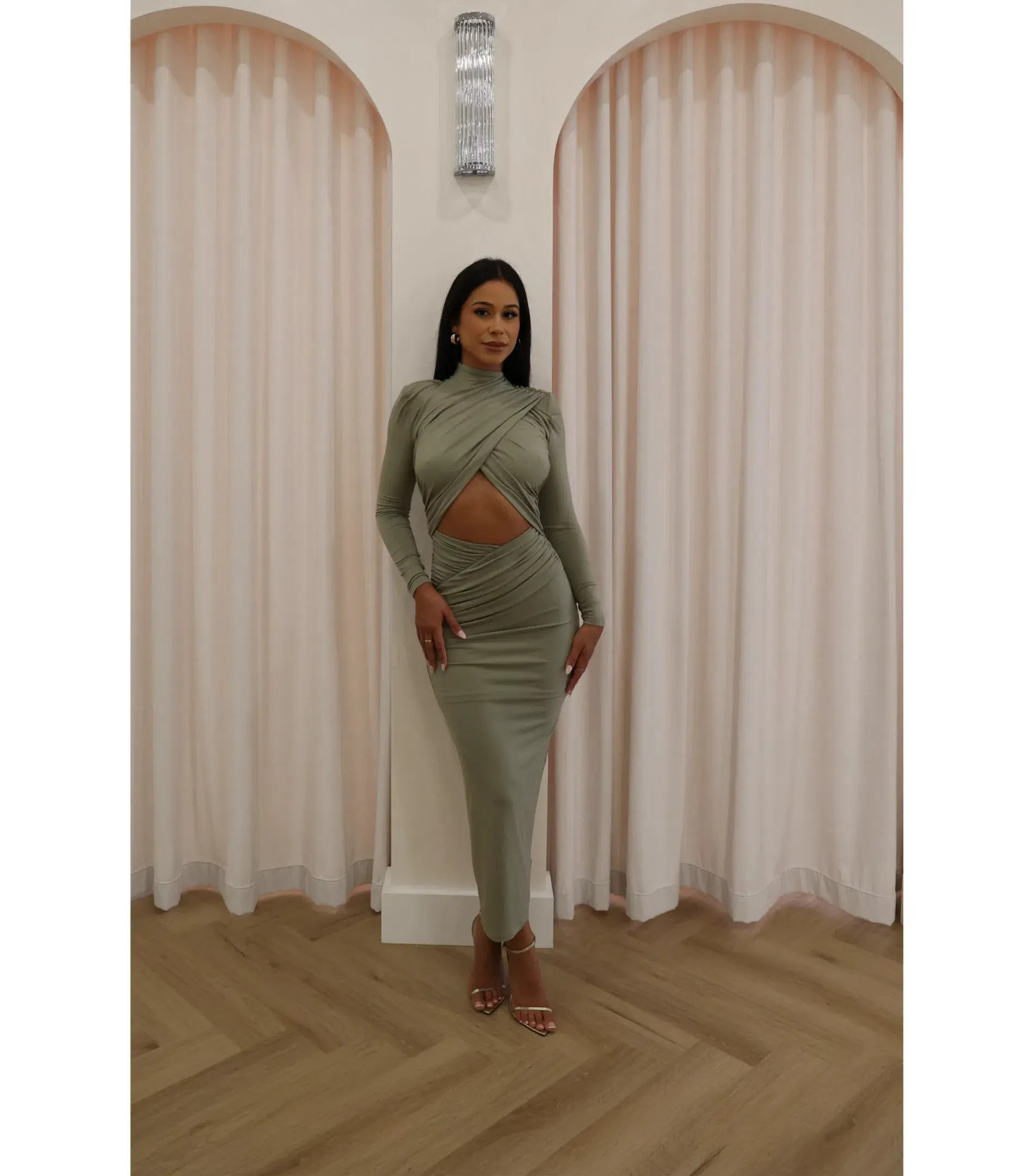 Misha Emmeline Midi Dress Sage Size 6/XS - Image 3