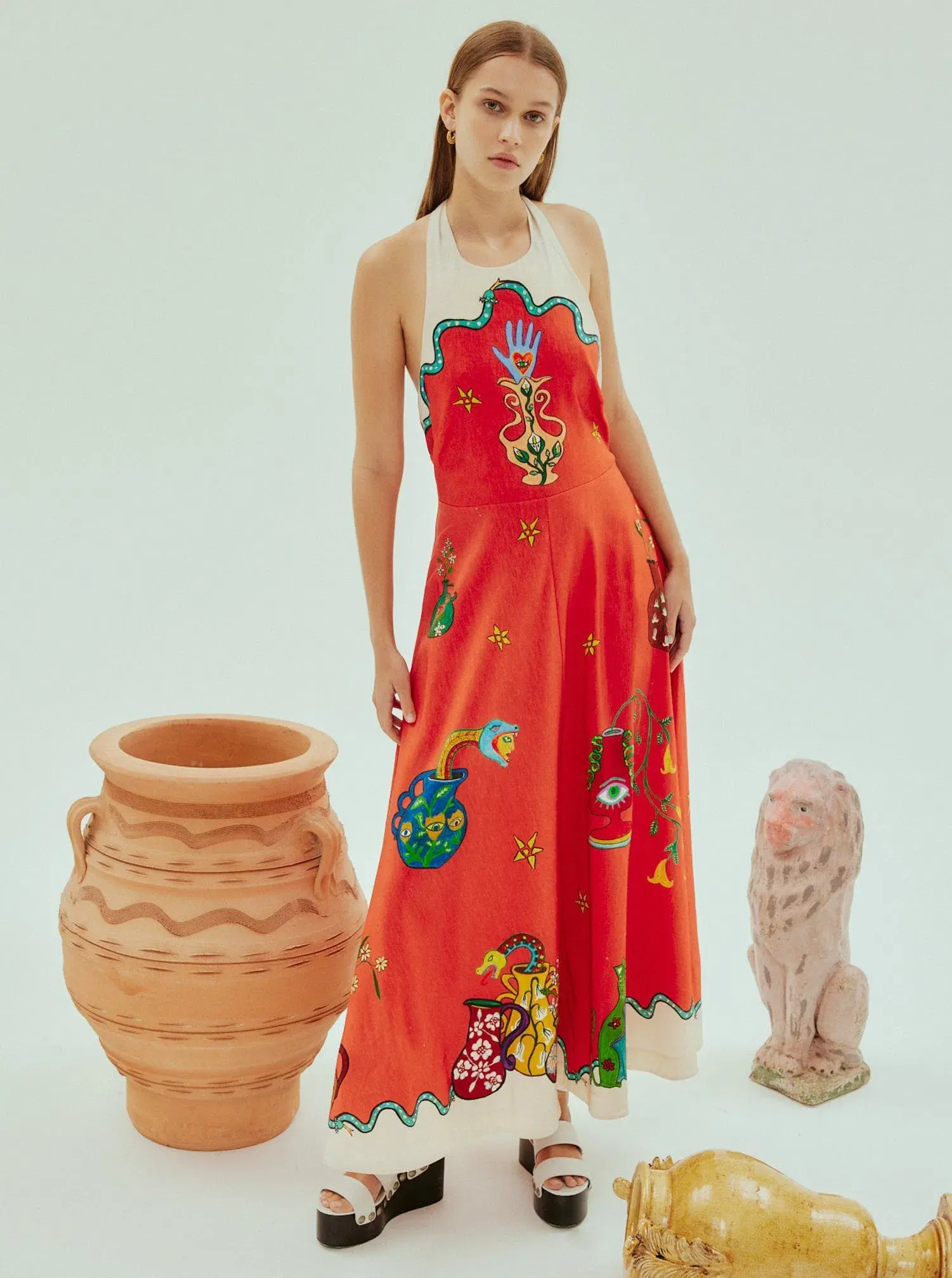 Alemais Rose Halter Dress Orange Multi Size 12 - Image 1