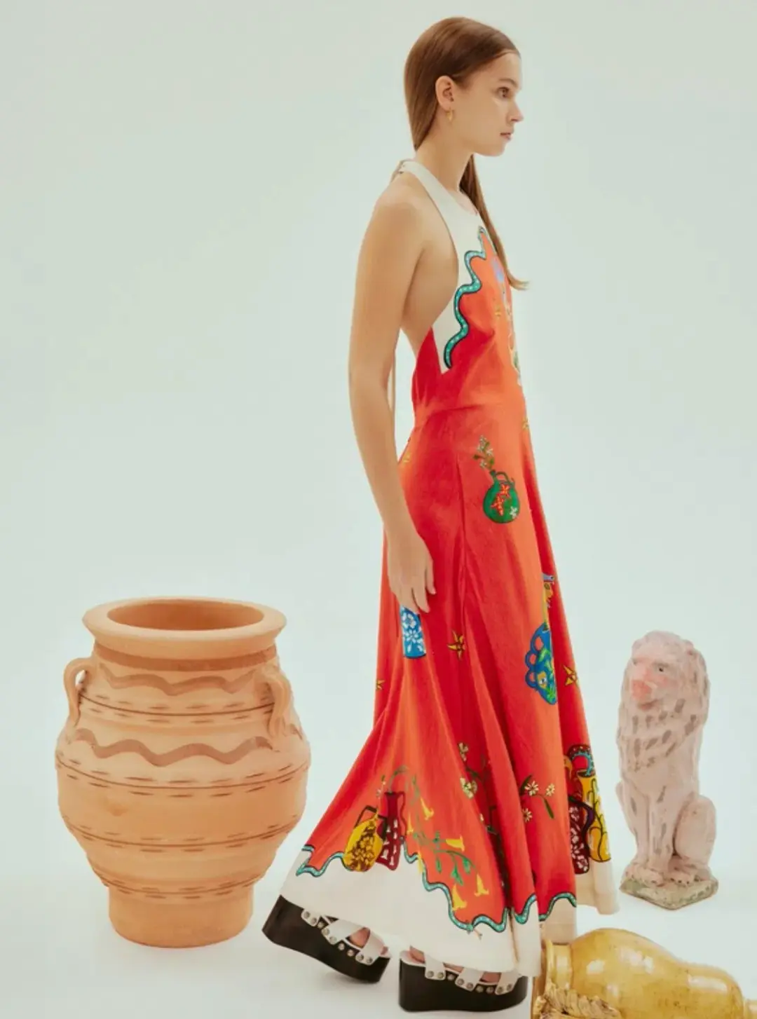 Alemais Rose Halter Dress Orange Multi Size 12 for rent on The Volte - main image