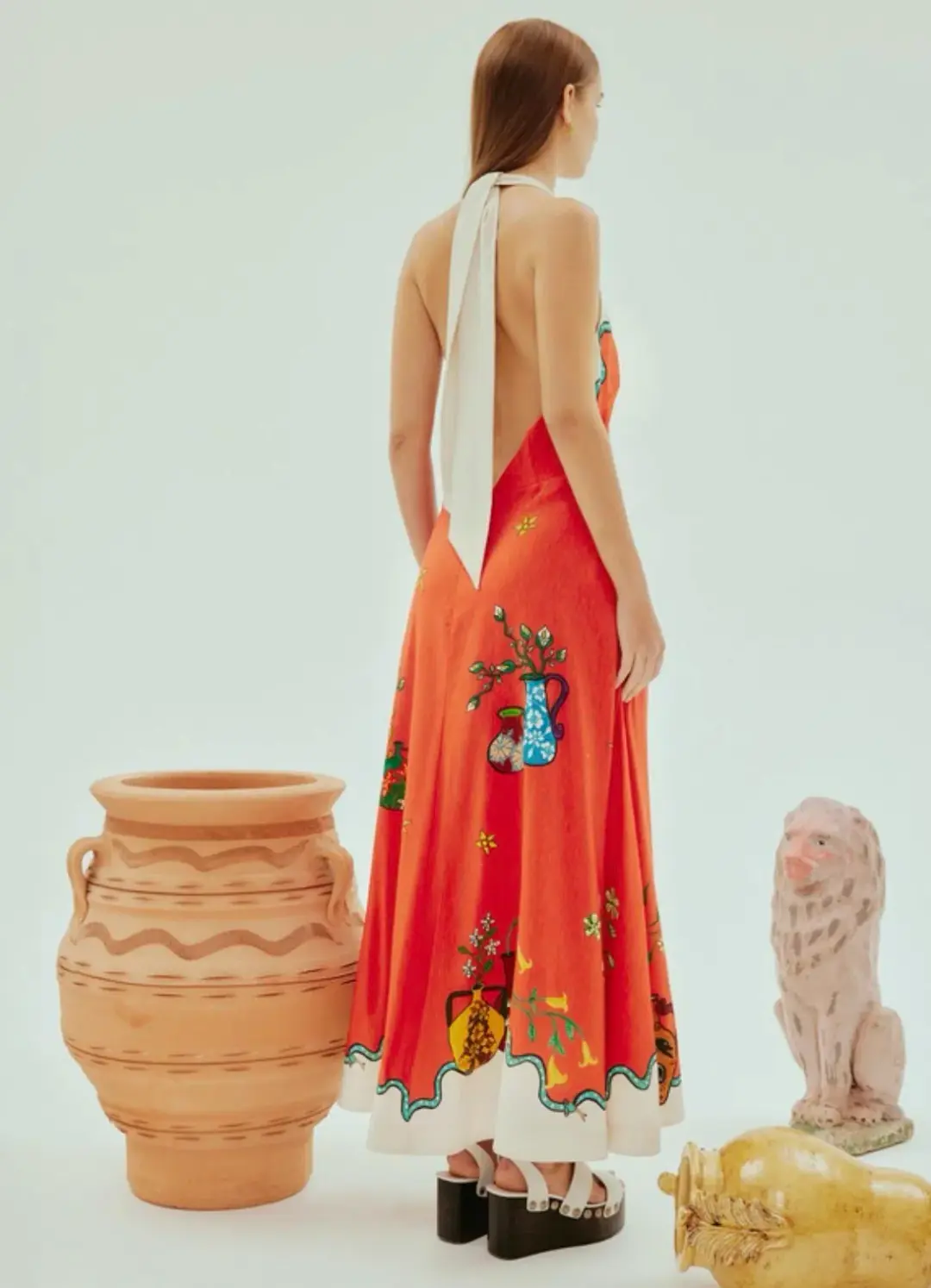 Alemais Rose Halter Dress Orange Multi Size 12 for rent on The Volte - main image