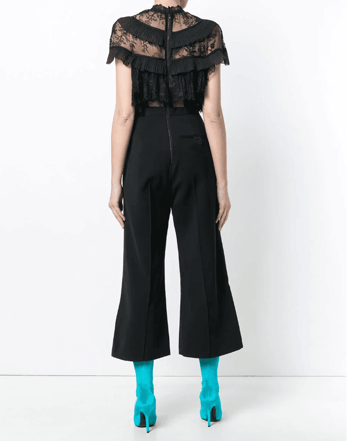 Self Portrait - Ruffle Trim Flared Jumpsuit Black Size 6 - Image 3
