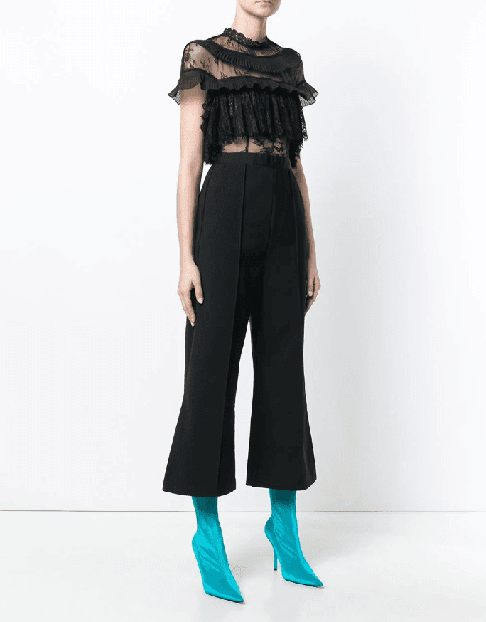 Self Portrait - Ruffle Trim Flared Jumpsuit Black Size 6 - Image 2