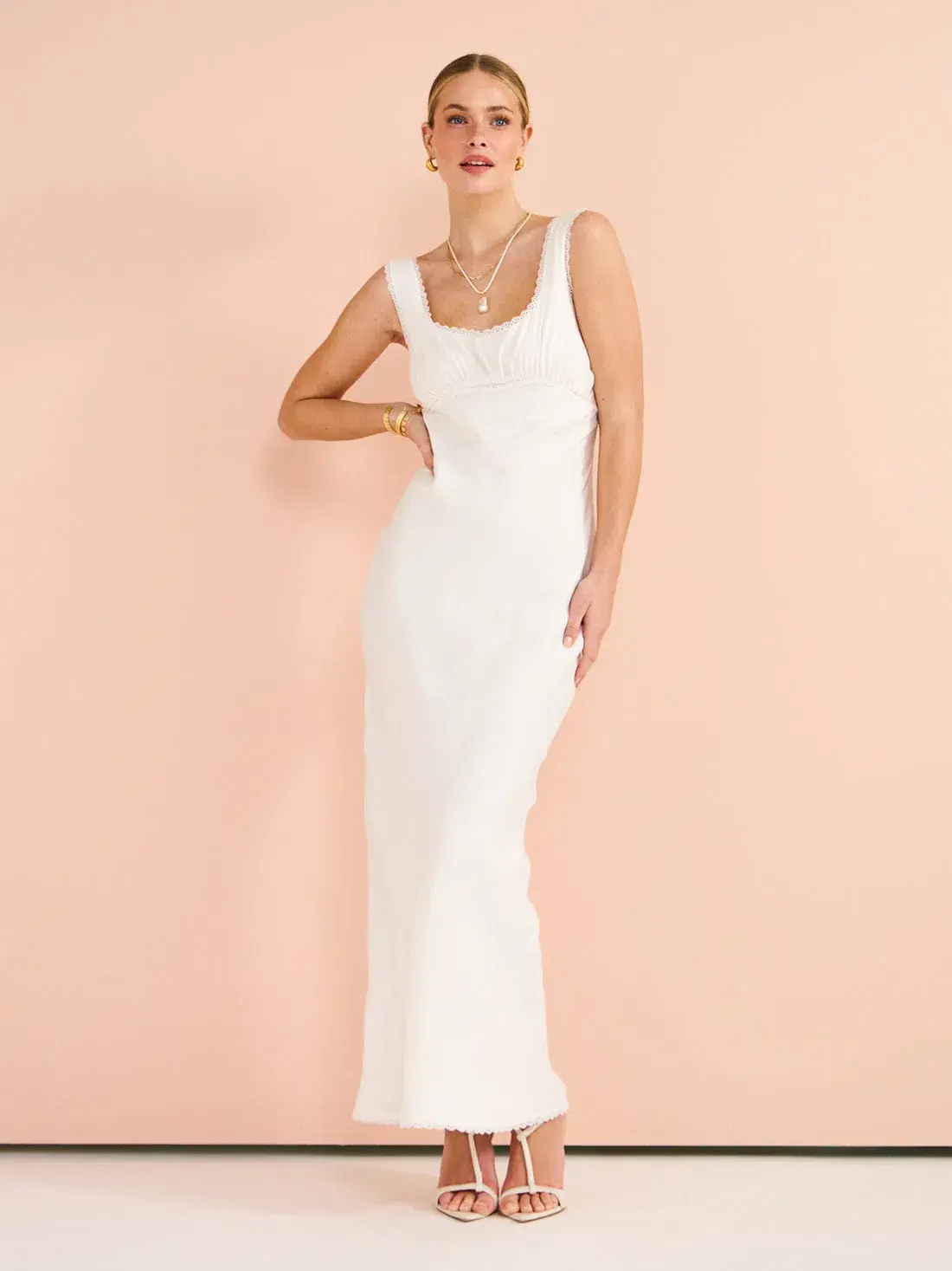 Isabelle Quinn Chelsea Lace Trim Maxi Dress in Ivory Size 8  - Image 2