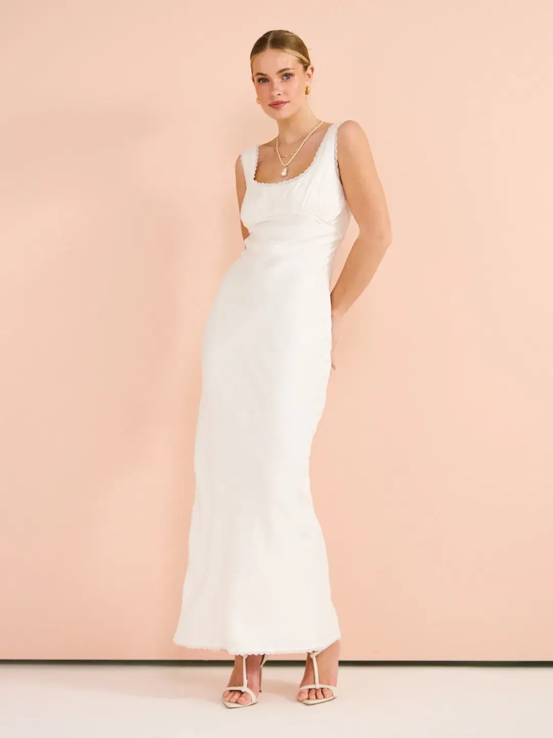Isabelle Quinn Chelsea Lace Trim Maxi Dress in Ivory Size 8  for rent on The Volte - main image
