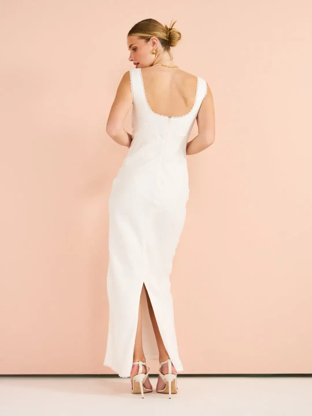 Isabelle Quinn Chelsea Lace Trim Maxi Dress in Ivory Size 8  for rent on The Volte - main image