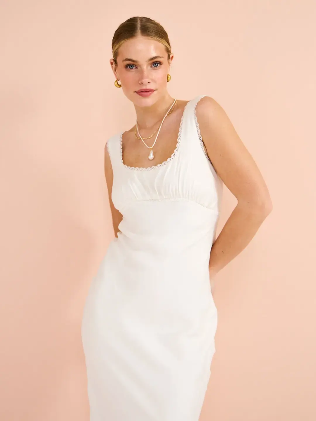 Isabelle Quinn Chelsea Lace Trim Maxi Dress in Ivory Size 8  for rent on The Volte - main image