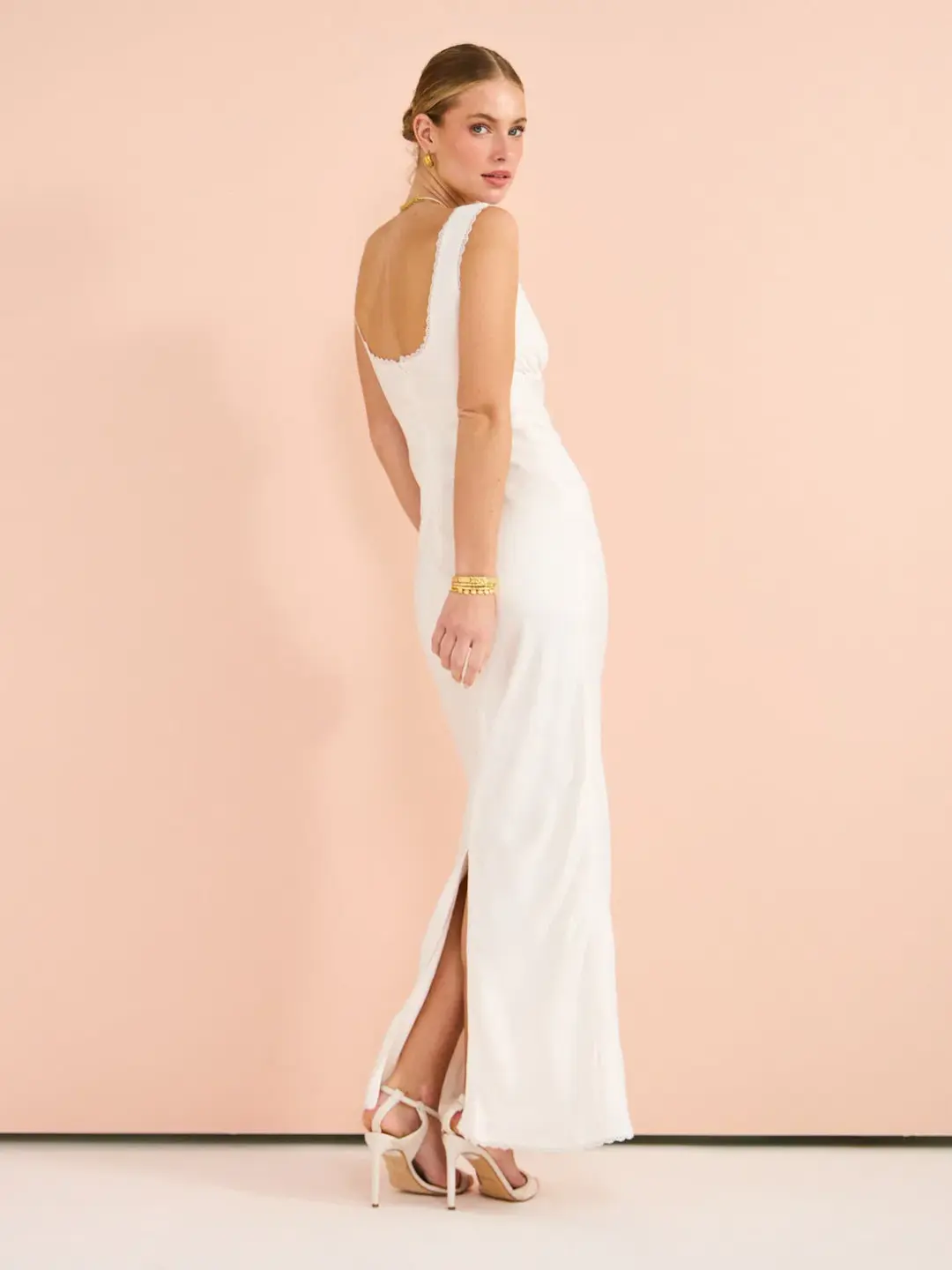 Isabelle Quinn Chelsea Lace Trim Maxi Dress in Ivory Size 8  for rent on The Volte - main image