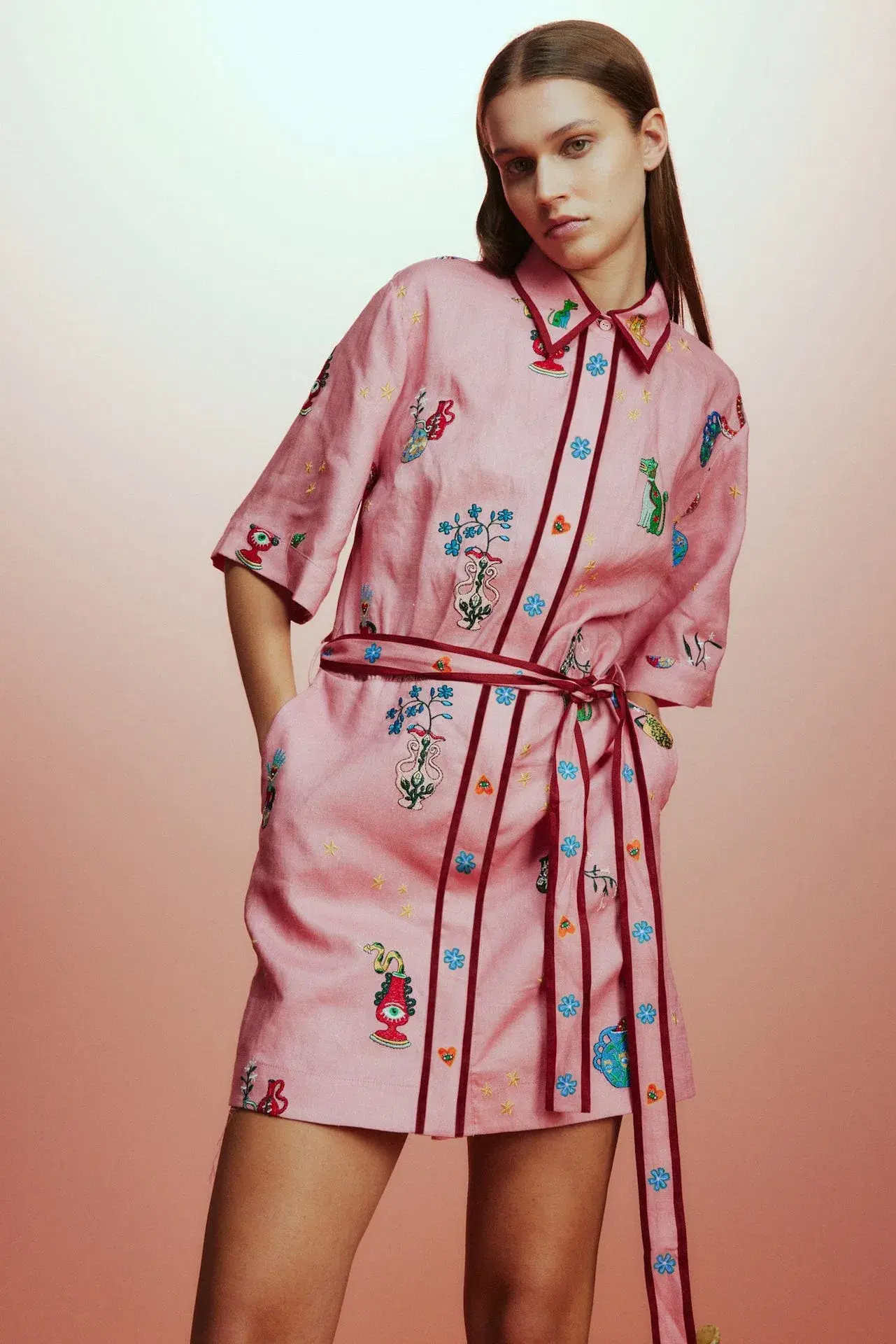 Alemais Timmy Embroidered Mini Dress Pink Size 14 - Image 2