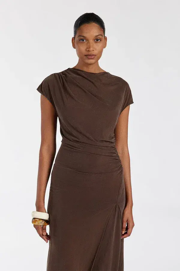 Dissh Rio Draped Tunic & Wide Leg Modal Pant Set Bitter Chocolate Size M / AU 10 - Image 2