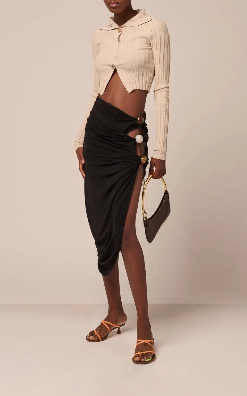 Jacquemus Le Raphia La Jupe Perola Midi Skirt Black Size 10 - Image 1