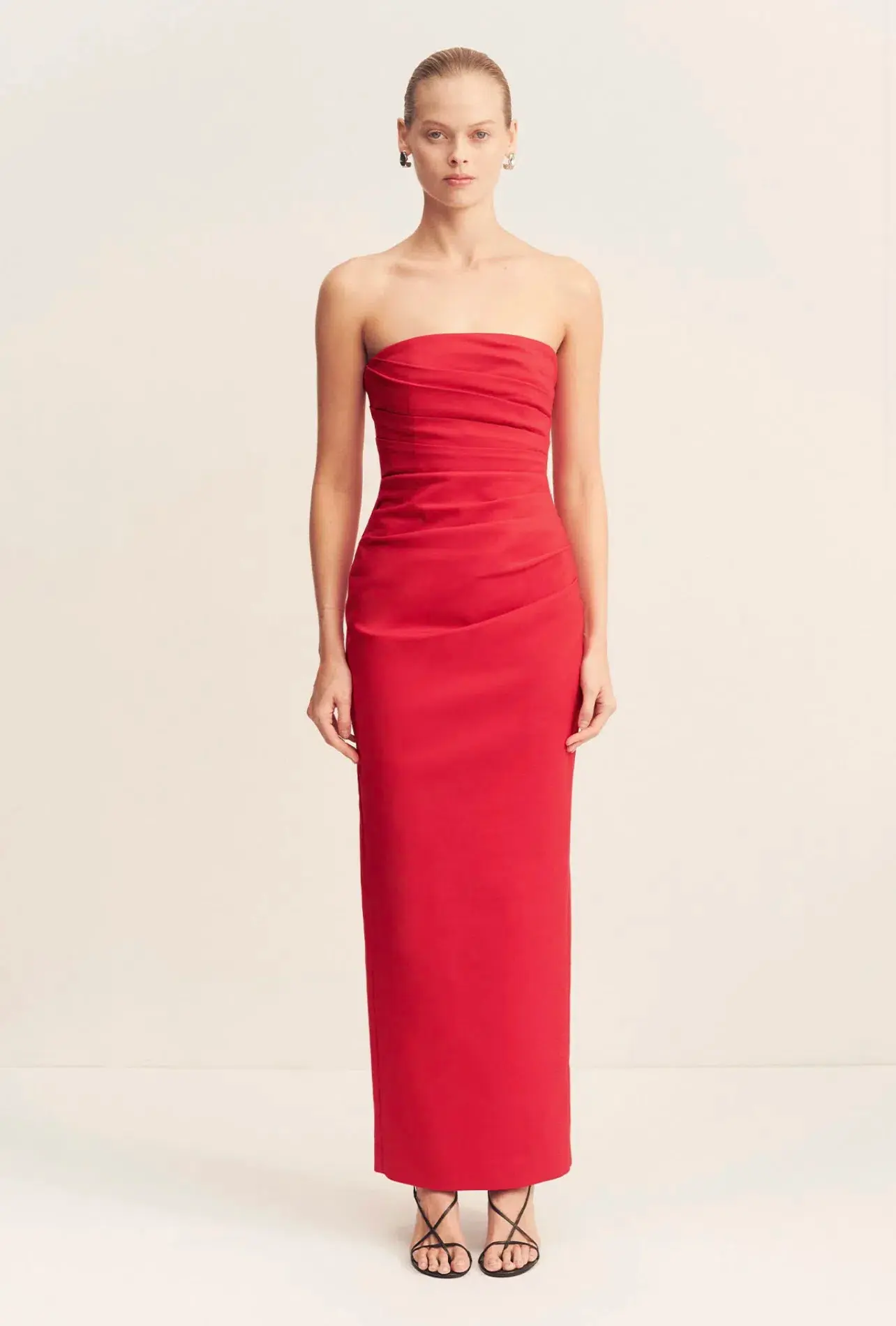 Shona Joy Lani Strapless Draped Maxi Dress Chilli Size 8 - Image 1