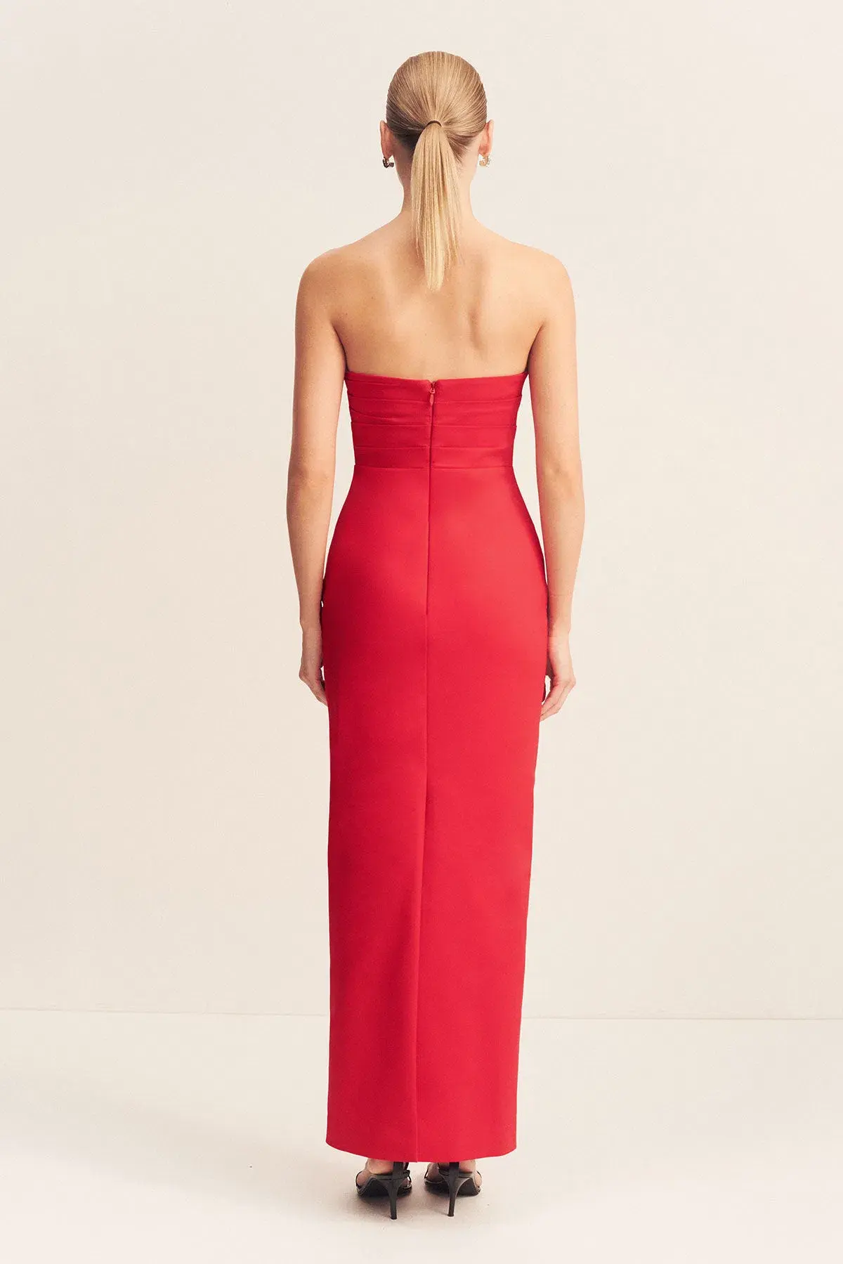 Shona Joy Lani Strapless Draped Maxi Dress Chilli Size 8 - Image 3