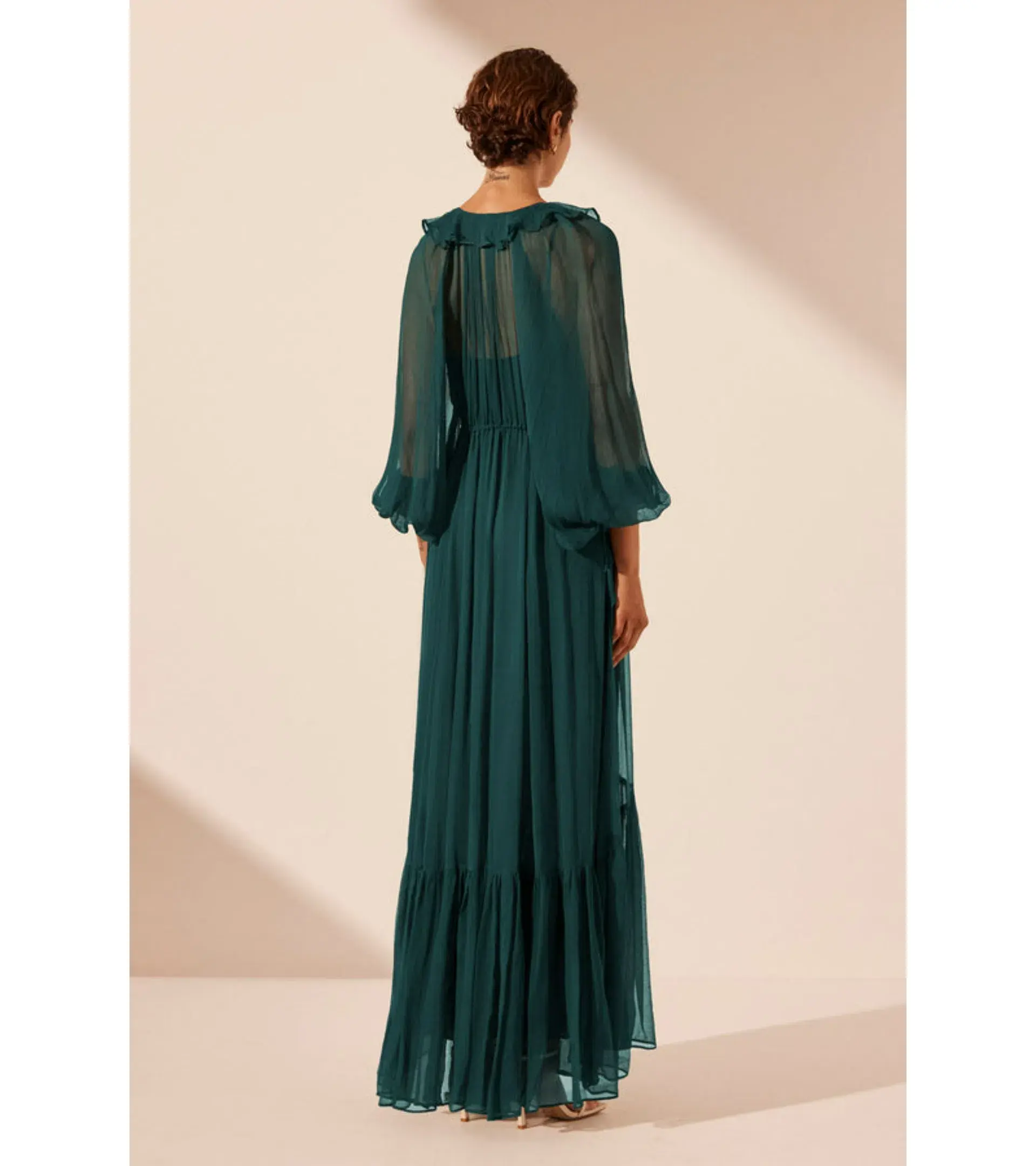 Shona Joy Layla Drawstring Ruffle Maxi Dress Dark Teal Size AU 14 - Image 4