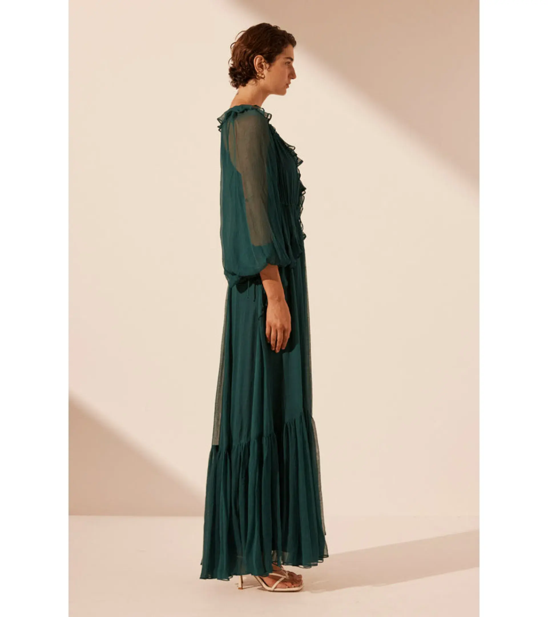 Shona Joy Layla Drawstring Ruffle Maxi Dress Dark Teal Size AU 14 - Image 3
